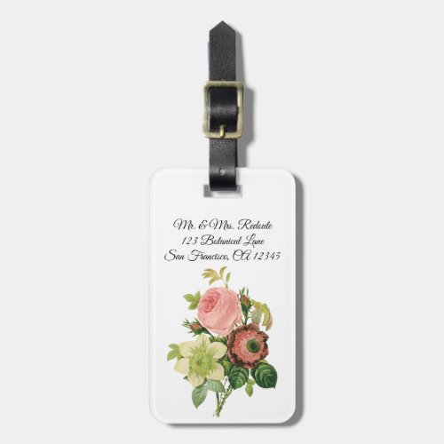 Vintage Flowers Anemone Roses Clematis by Redoute Luggage Tag