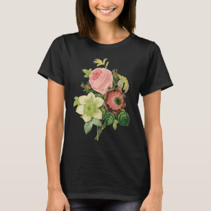 Vintage Flowers, Anemone Roses Clematis by Redoute T-Shirt