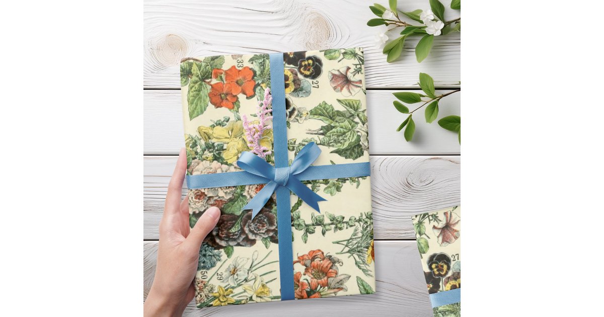 Vintage Flowers Antique Botanical Floral Wrapping Paper | Zazzle