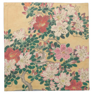 Vintage Flowers Azalea Japanese Painting Cloth Napkin