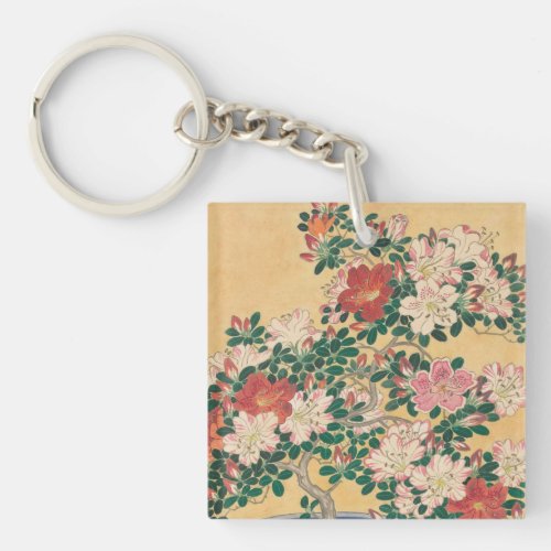 Vintage Flowers Azalea Japanese Painting Keychain