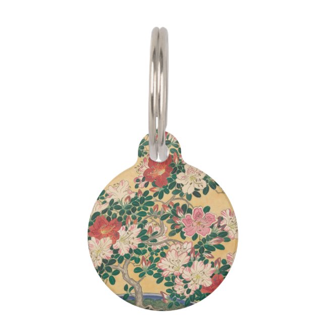 Vintage Flowers Azalea Japanese Painting Pet ID Tag (Front)