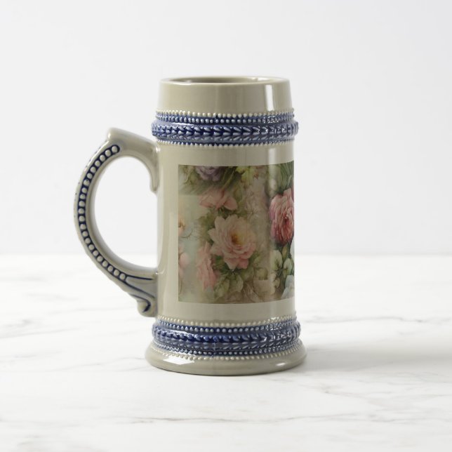 Vintage Flowers Beer Stein (Left)