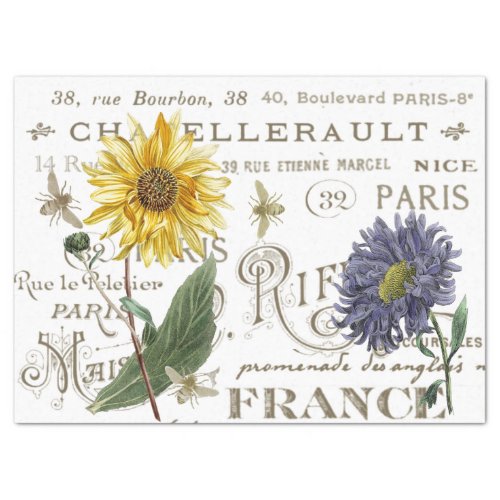 Vintage flowers  bees on French Cities Decoupage Tissue Paper