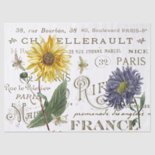 Vintage flowers & bees on French Cities Decoupage Tissue Paper