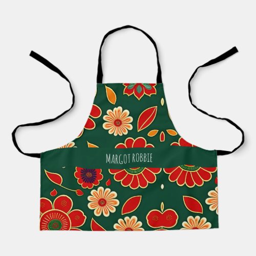 Vintage Flowers Beetroot Floral Pattern Apron