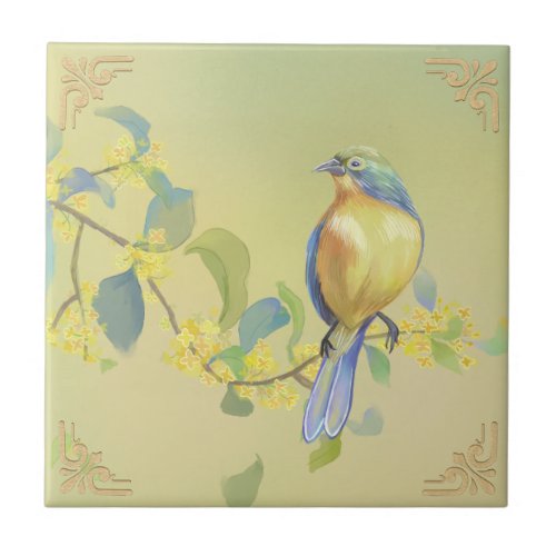 Vintage Flowers  Birds Aviary Art Ceramic Tile