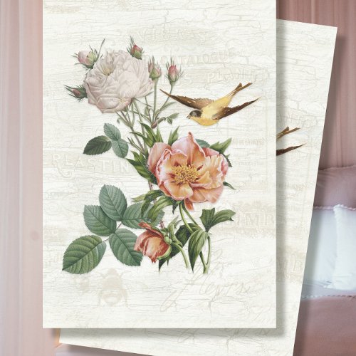 Vintage Flowers Birds Botanical Ephemera Decoupage Tissue Paper