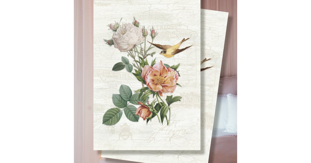 Vintage Flowers Birds Botanical Ephemera Decoupage Tissue Paper | Zazzle