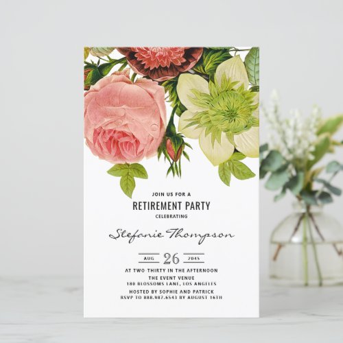 Vintage Flowers Botanical Retirement Invitation