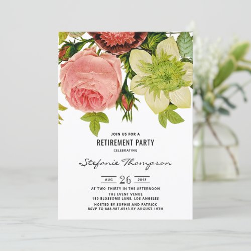 Vintage Flowers Botanical Retirement Party Invitation