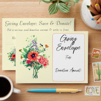 Vintage Flowers Bouquet Save & Donate Giving Envelope