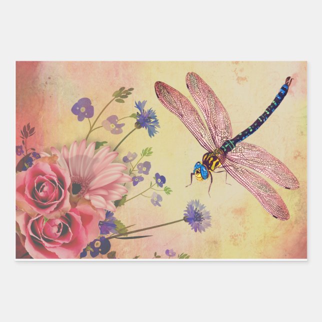 Vintage Flowers bugs Ephemera Decoupage  Wrapping Paper Sheets (Front)