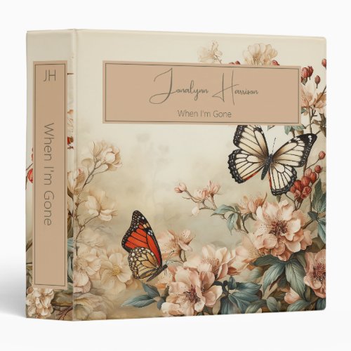 Vintage Flowers  Butterflies End of Life Planner 3 Ring Binder