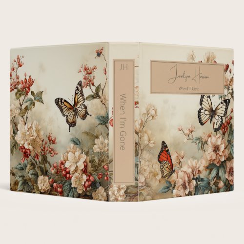 Vintage Flowers & Butterflies End of Life Planner 3 Ring Binder