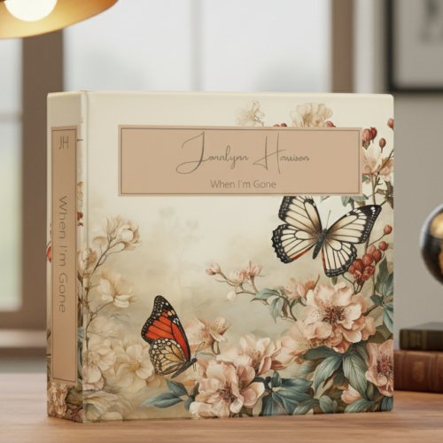 Vintage Flowers & Butterflies End of Life Planner 3 Ring Binder
