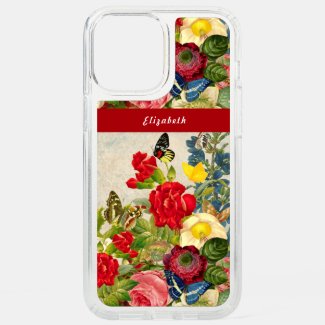 Vintage Flowers Butterflies Floral Garden Add Name Speck iPhone Case by Sandyspider