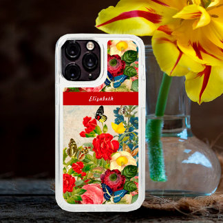 Vintage Flowers Butterflies Floral Garden Add Name iPhone 16 Pro Max Case