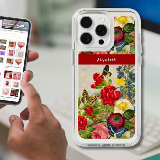 Vintage Flowers Butterflies Floral Garden Add Name iPhone 16 Pro Max Case