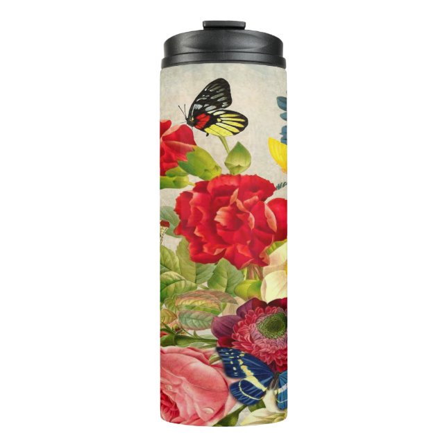 Vintage Flowers & Butterflies Thermal Tumbler (Front)