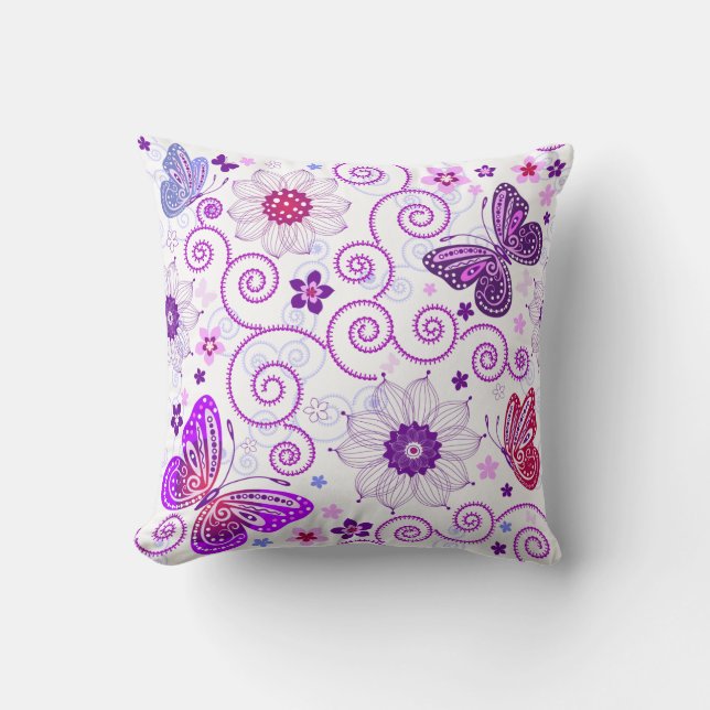 Vintage Flowers & Butterflies Throw Pillow (Front)