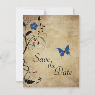 Vintage Flowers Butterflies Wedding Save the Date Invitation