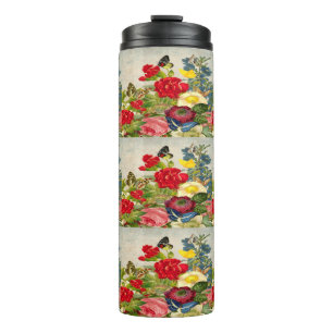Vintage Flowers Butterfly Pattern Thermal Tumbler