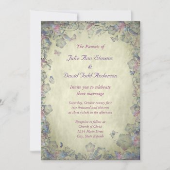 Vintage Flowers & Butterfly's Wedding Invitation by Lasting__Impressions at Zazzle
