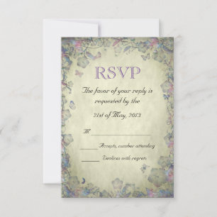 Vintage Flowers & Butterfly's Wedding RSVP Card