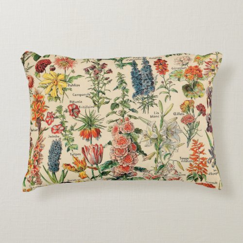 Vintage Flowers by Adolphe Millot Accent Pillow