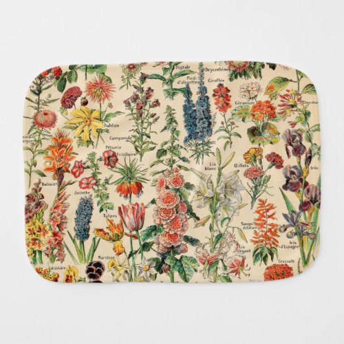 Vintage Flowers by Adolphe Millot Baby Burp Cloth