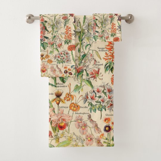 Vintage Flowers By Adolphe Millot Bath Towel Set