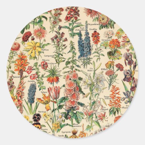 Vintage Flowers by Adolphe Millot Classic Round Sticker