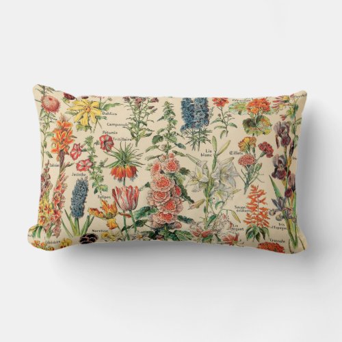 Vintage Flowers by Adolphe Millot Lumbar Pillow