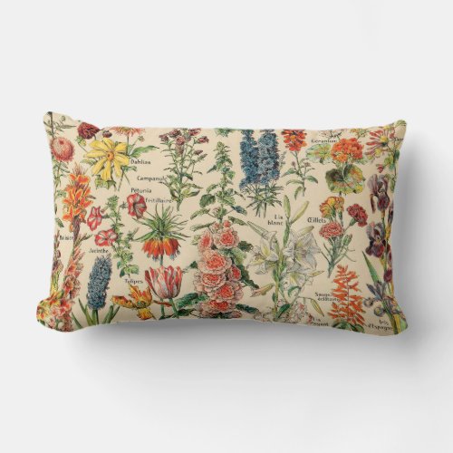 Vintage Flowers by Adolphe Millot Lumbar Pillow