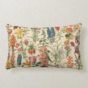 Vintage Flowers by Adolphe Millot Lumbar Pillow