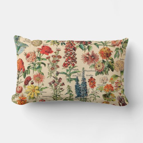 Vintage Flowers by Adolphe Millot Lumbar Pillow