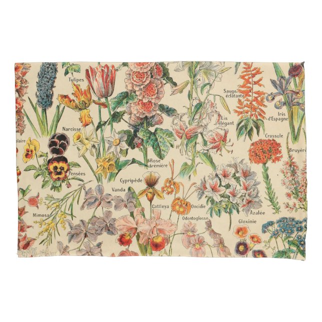 Vintage Flowers by Adolphe Millot Pillow Case (Front)