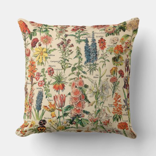 Vintage Flowers by Adolphe Millot Throw Pillow
