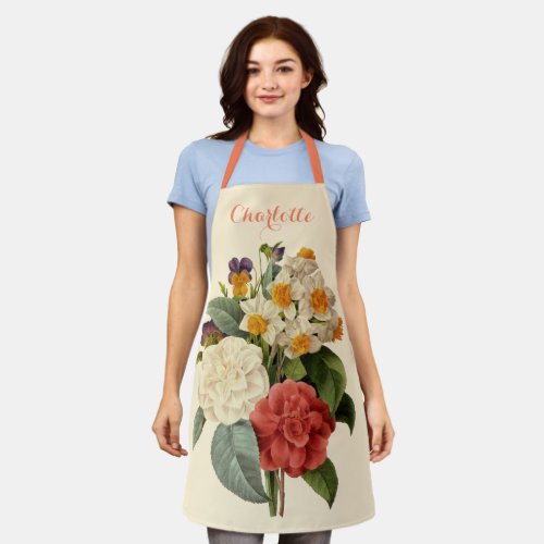 Vintage Flowers Camellias and Narcissus Redoute Apron