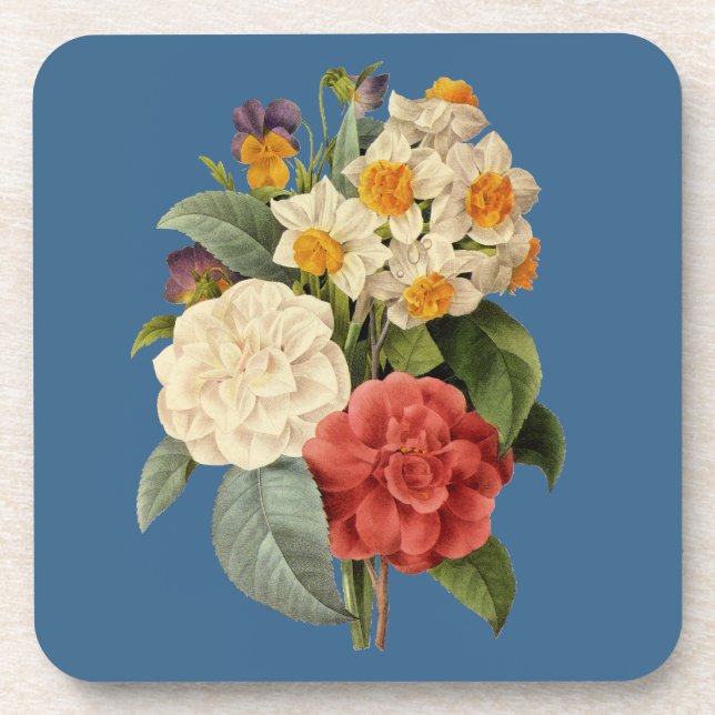Vintage Flowers, Camellias and Narcissus, Redoute Drink Coaster (Front)