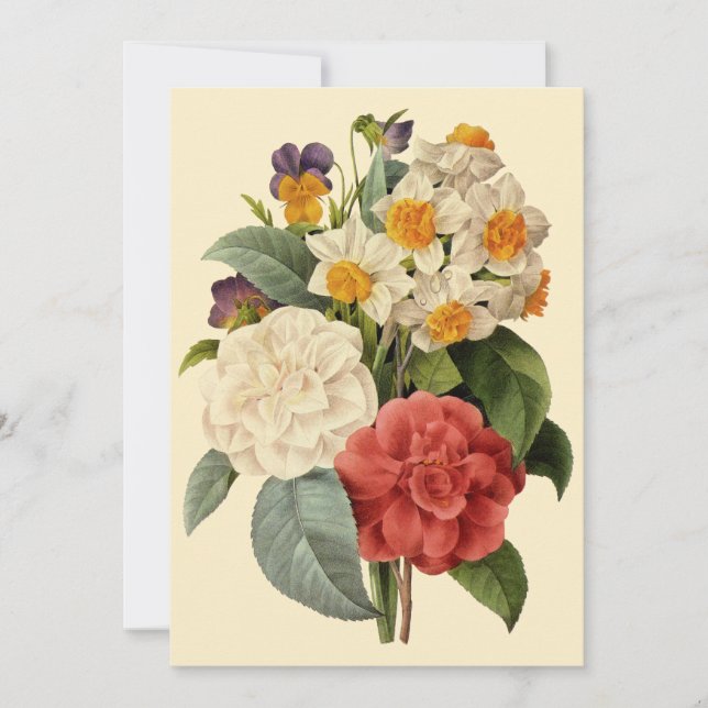 Vintage Flowers, Camellias and Narcissus, Redoute Invitation (Front)
