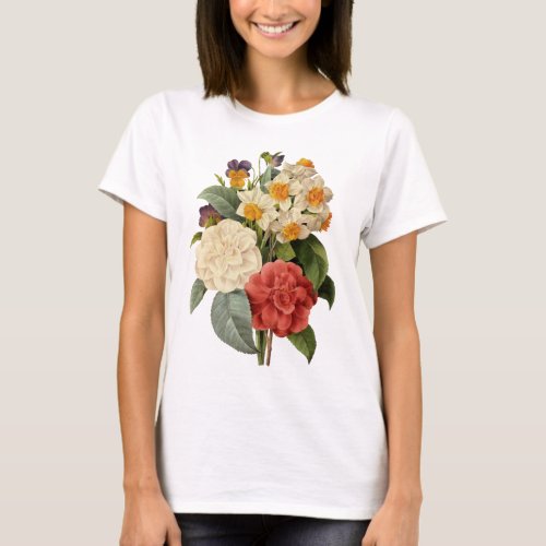 Vintage Flowers Camellias and Narcissus Redoute T_Shirt