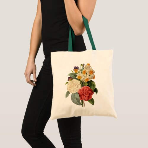 Vintage Flowers Camellias and Narcissus Redoute Tote Bag