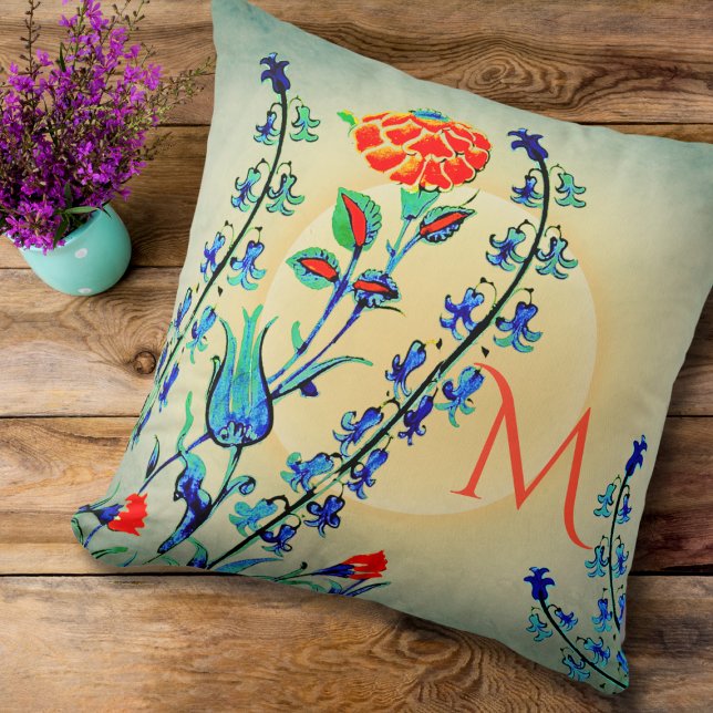 Vintage Flowers Carnation Tulips Monogrammed   Throw Pillow (Creator Uploaded)