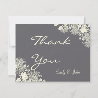 Vintage Flowers Chacoal Gray Wedding Thank You Card