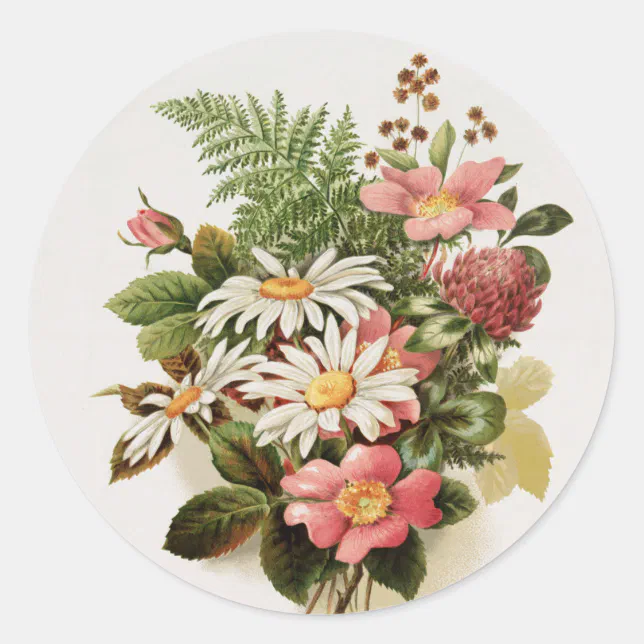 Vintage Flowers Classic Round Sticker | Zazzle