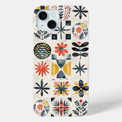Vintage Flowers Colorful Mosaic Seamless Patterns iPhone 15 Plus Case