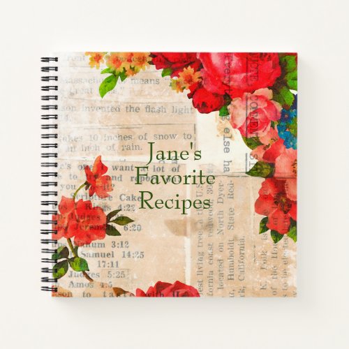 Vintage Flowers Cottage Style Recipe Notebook