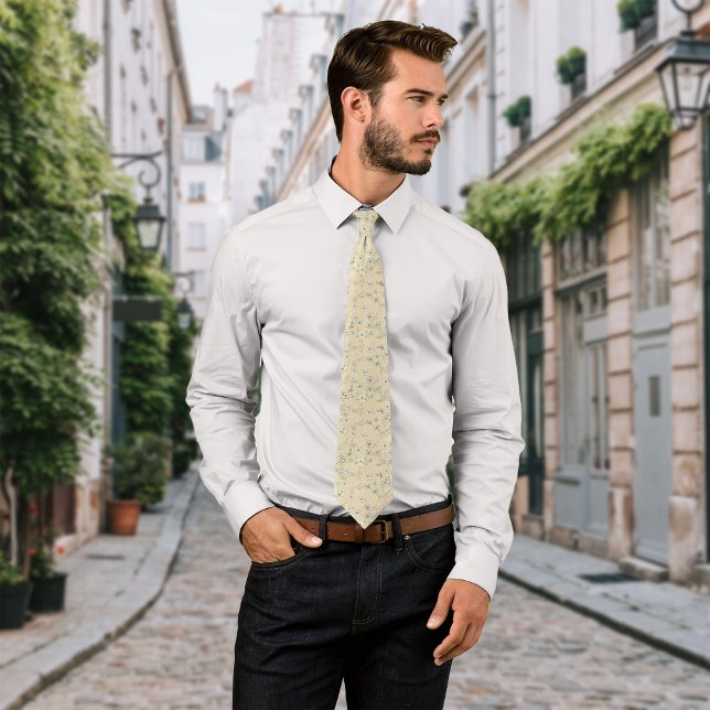 Vintage Flowers Cream Personalize Initial Neck Tie (Creator Uploaded)